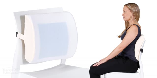 Woman using the MemoGel Back Support cushion available online or in-store at The Back and Neck Bed Shop