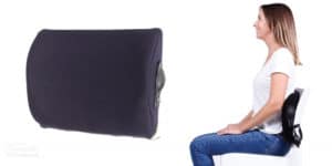 Woman using the Koala Komfort Back Support Chair Cushion available online or in-store at The Back and Neck Bed Shop