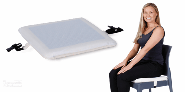 woman seating on a stool with a Memo Gel seat cushion
